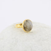 Elegant Labradorite Round Gemstone Ring - 925 Sterling Silver 18k Gold Plated Ring - Engagement Ring for Bride - Gift Her - Statement Ring